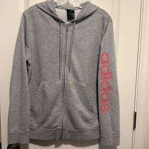 Adidas Women's full-zip Gray/Pink French terry hoodie with sporty style- XL